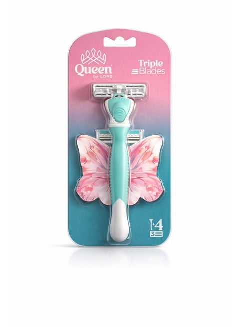 ماكينة حلاقة كوين باي لورد ثلاثية الشفرات ناعمة + 4 شفرات قابلة لإعادة التعبئة